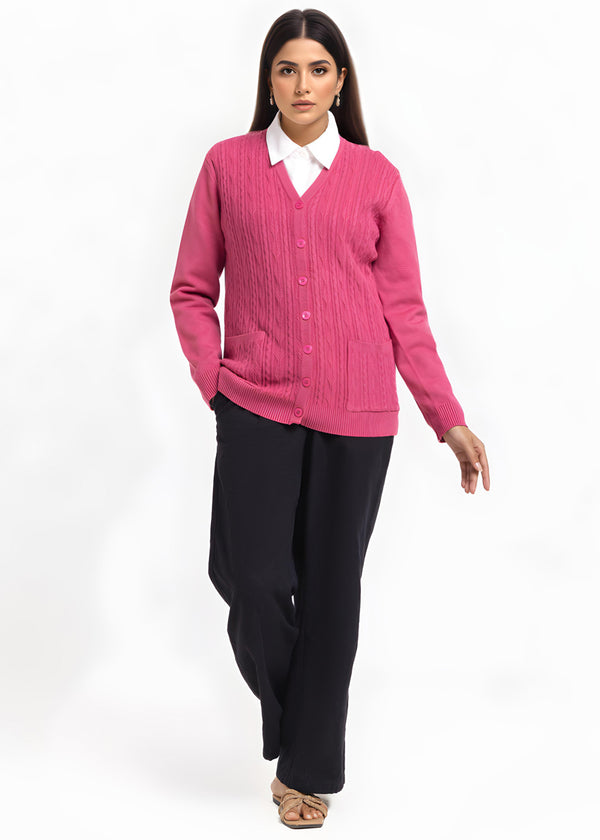 Pink-V-Cardigan Full Sleeves Sweater (25Y-215-67)