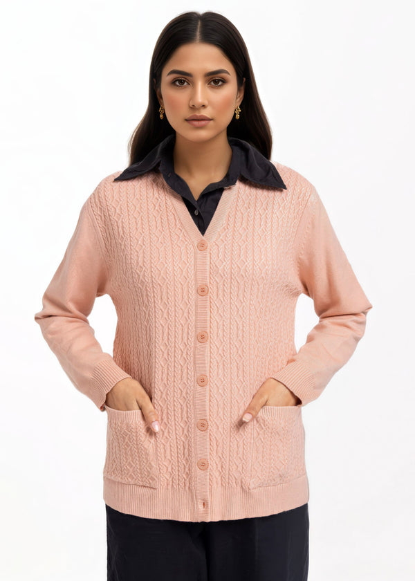 B-Pink-V-Cardigan Full Sleeves Sweater (25Y-217-67)