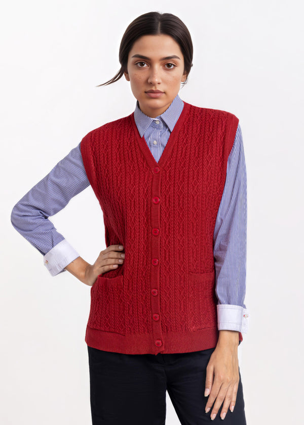 Maroon-V-Cardigan Sando Sweater (25Y-218-67)