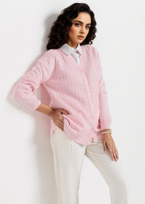Pink-V-Cardigan Full Sleeves Sweater (25Y-219-67)