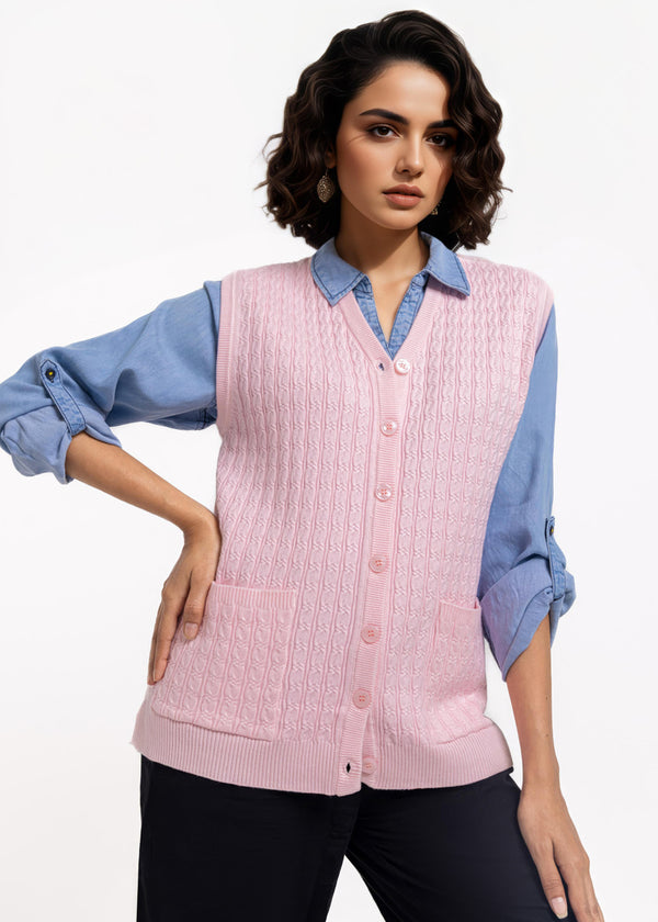 Pink-V-Cardigan Sando Sweater (25Y-220-67)