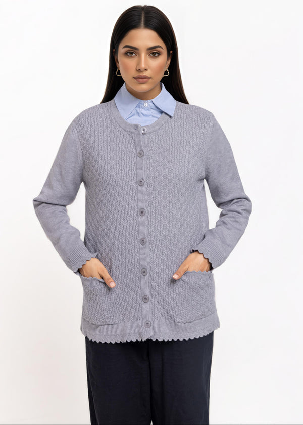 Grey-R-Neck Cardigan Full Sleeves Sweater (25Y-221-67)