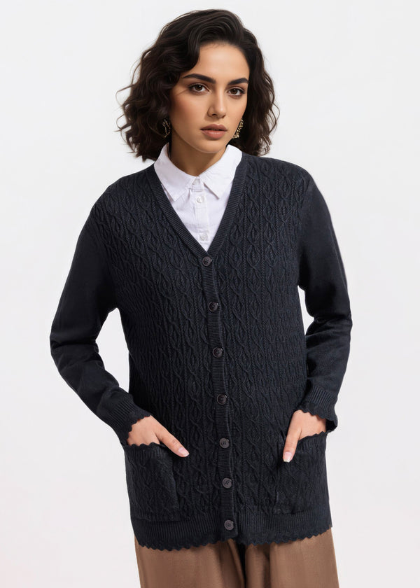 Black-V-Cardigan Full Sleeves Sweater (25Y-223-67)