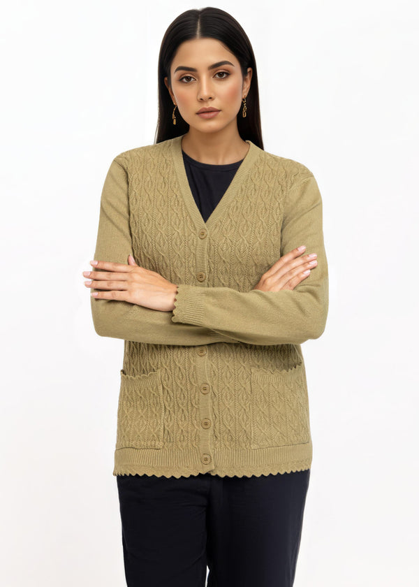 Olive-V-Cardigan Full Sleeves Sweater (25Y-223-67)
