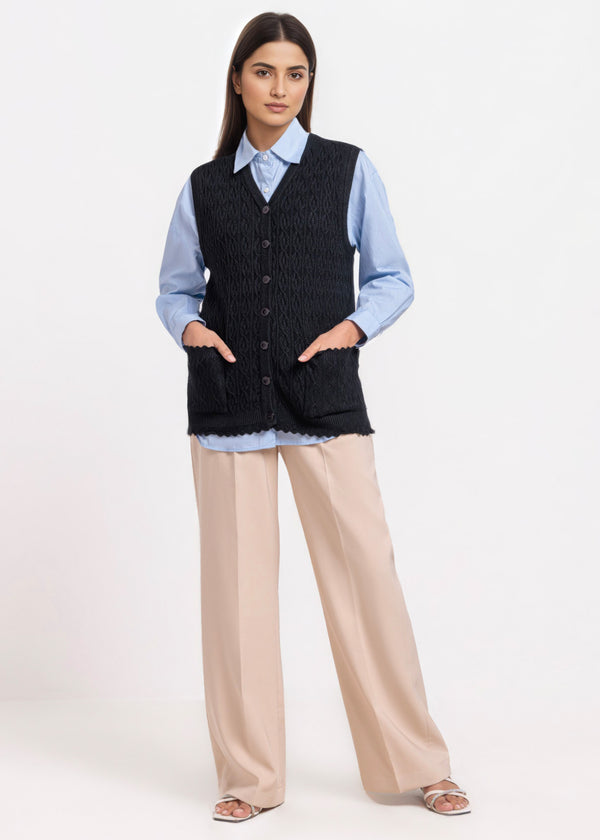 Black-V-Cardigan Sando Sweater (25Y-224-67)