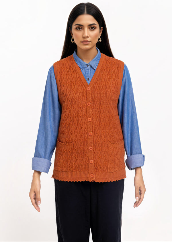 Rust-V-Cardigan Sando Sweater (25Y-224-67)