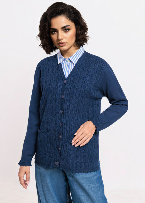 Navy-V-Cardigan Full Sleeves Sweater (25Y-225-67)
