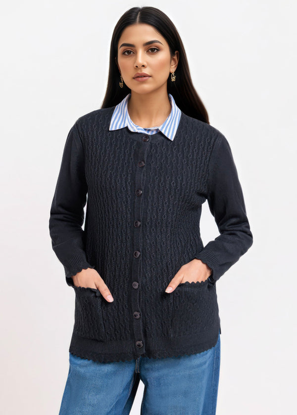 Black-R-Neck Cardigan Full Sleeves Sweater (25Y-227-67)