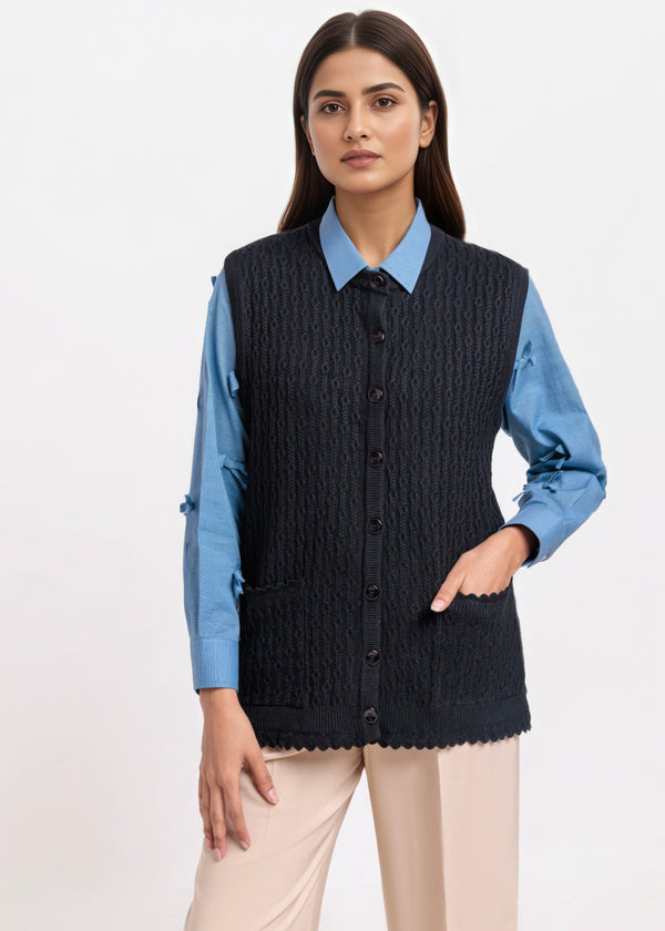 Black-R-Neck Cardigan Sando Sweater (25Y-228-67)