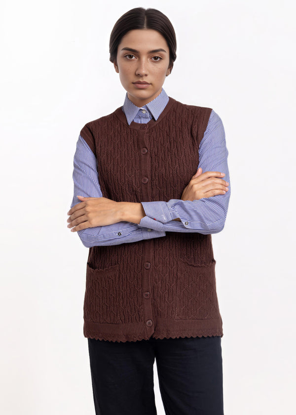 D-Brown-R-Neck Cardigan Sando Sweater (25Y-230-67)
