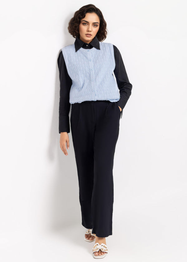 Sky-Blue-R-Neck Cardigan Sando Sweater (25Y-230-67)