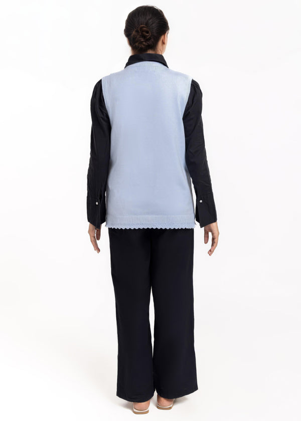 Sky-Blue-R-Neck Cardigan Sando Sweater (25Y-230-67)