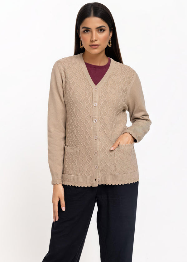 Beige-V-Cardigan Full Sleeves Sweater (25Y-231-67)