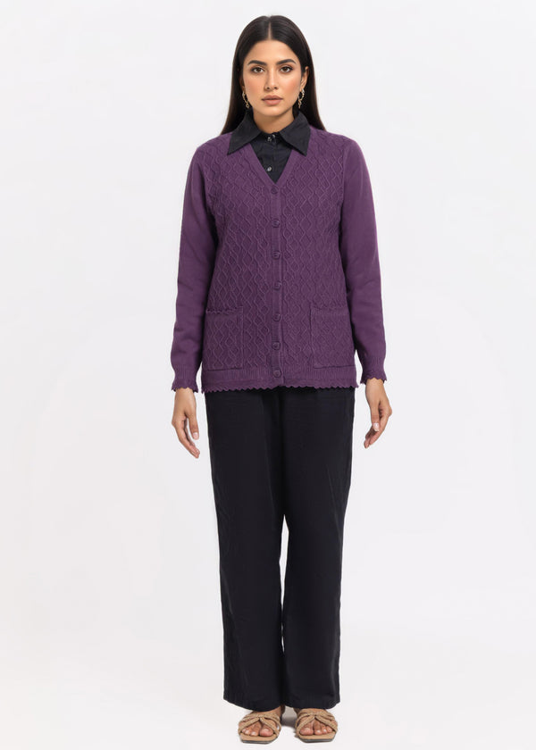 Purple-V-Cardigan Full Sleeves Sweater (25Y-231-67)