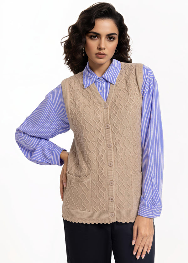 Beige-V-Cardigan Sando Sweater (25Y-232-67)