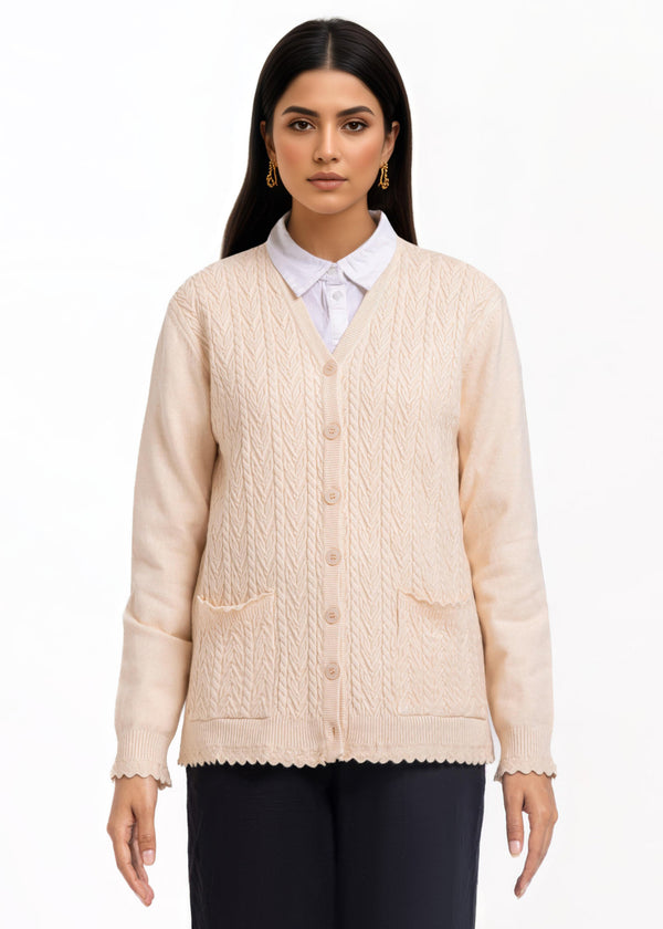 Beige-V-Cardigan Full Sleeves Sweater (25Y-233-67)