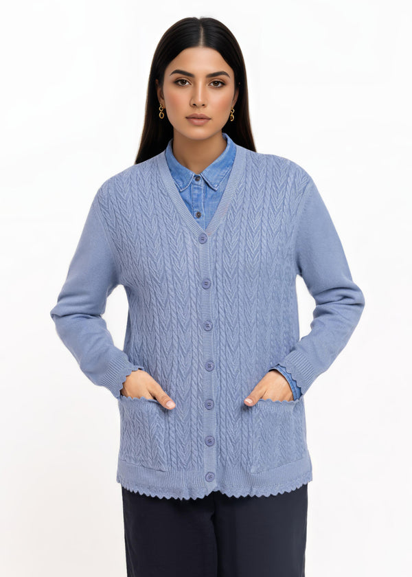 Blue-V-Cardigan Full Sleeves Sweater (25Y-233-67)