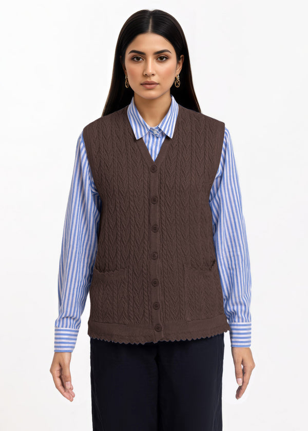 D-Brown-V-Cardigan Sando Sweater (25Y-234-67)