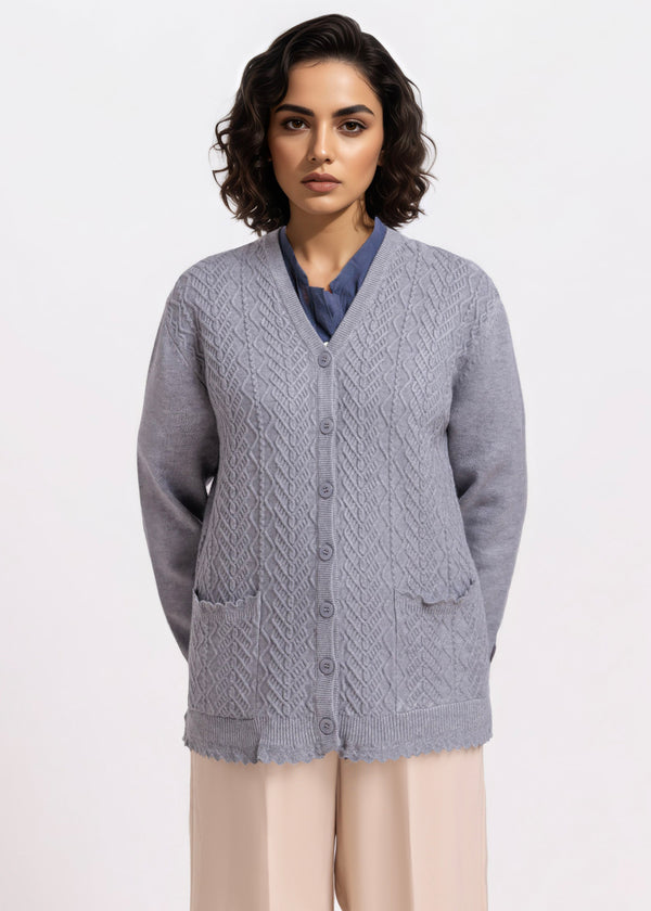Grey-V-Cardigan Full Sleeves Sweater (25Y-235-67)