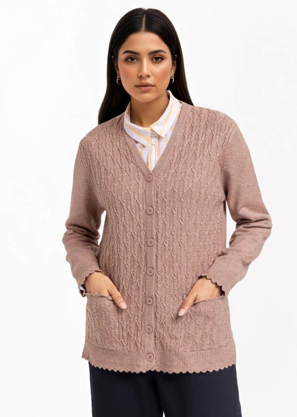 D-Beige-V-Cardigan Full Sleeves Sweater (25Y-241-67)