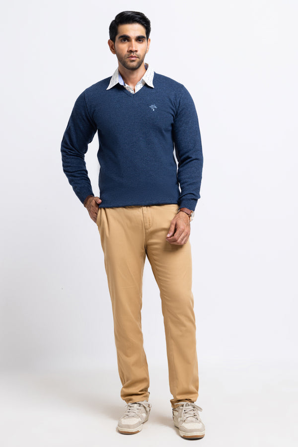 N-D-Blue-V-Neck Full Sleeves Sweater (501-14)