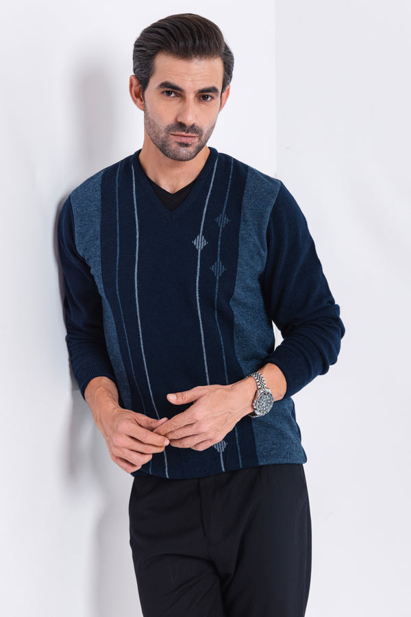 Dn-Blue-V-Neck Full Sleeves Sweater (508-14)