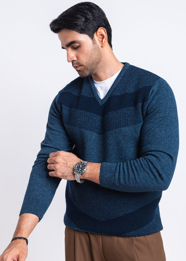 N-D-Blue-V-Neck Full Sleeves Sweater (510-14)