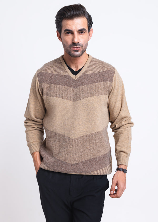 Wheat-V-Neck Full Sleeves Sweater (510-14)