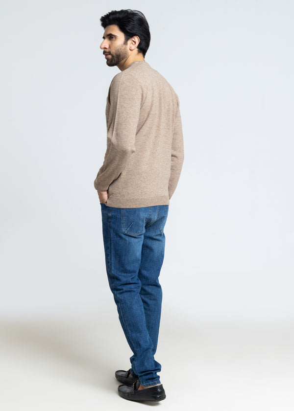 M-Beige-V-Neck Full Sleeves Sweater (511-14)