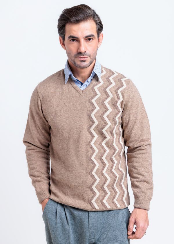 M-Beige-V-Neck Full Sleeves Sweater (513-14)