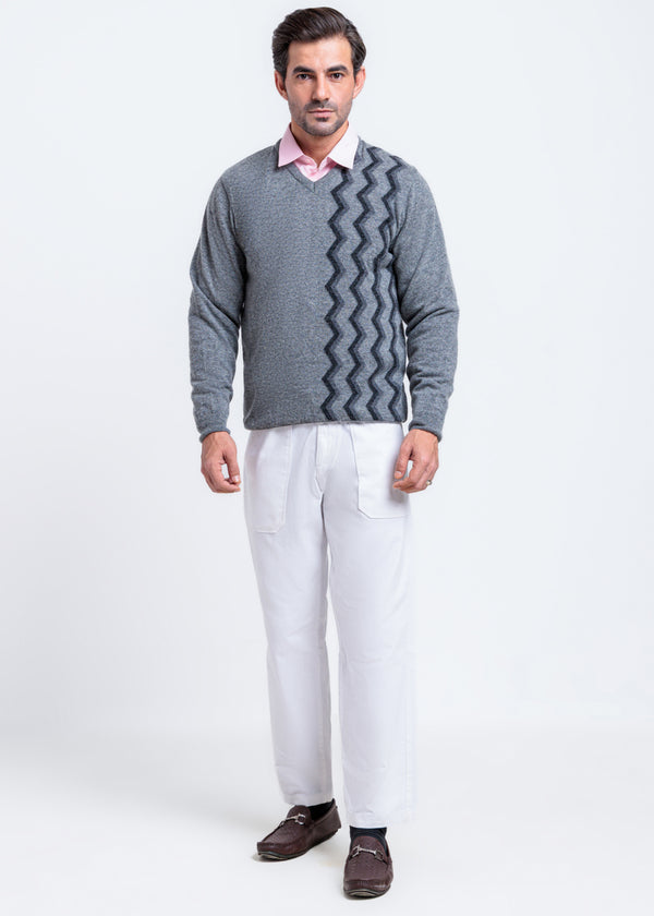 St-Grey-V-Neck Full Sleeves Sweater (513-14)