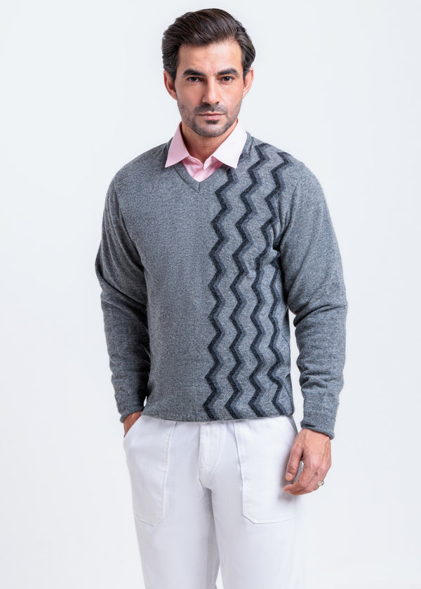 St-Grey-V-Neck Full Sleeves Sweater (513-14)