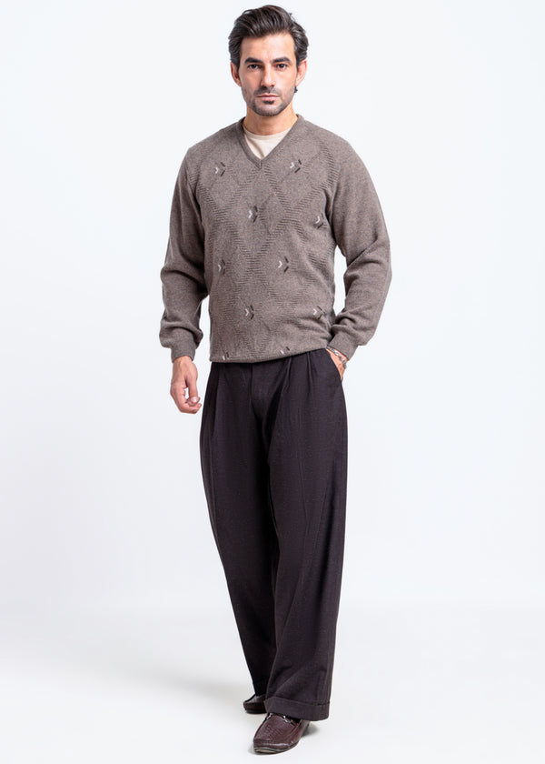 Wd-Smoke-V-Neck Full Sleeves Sweater (514-14)