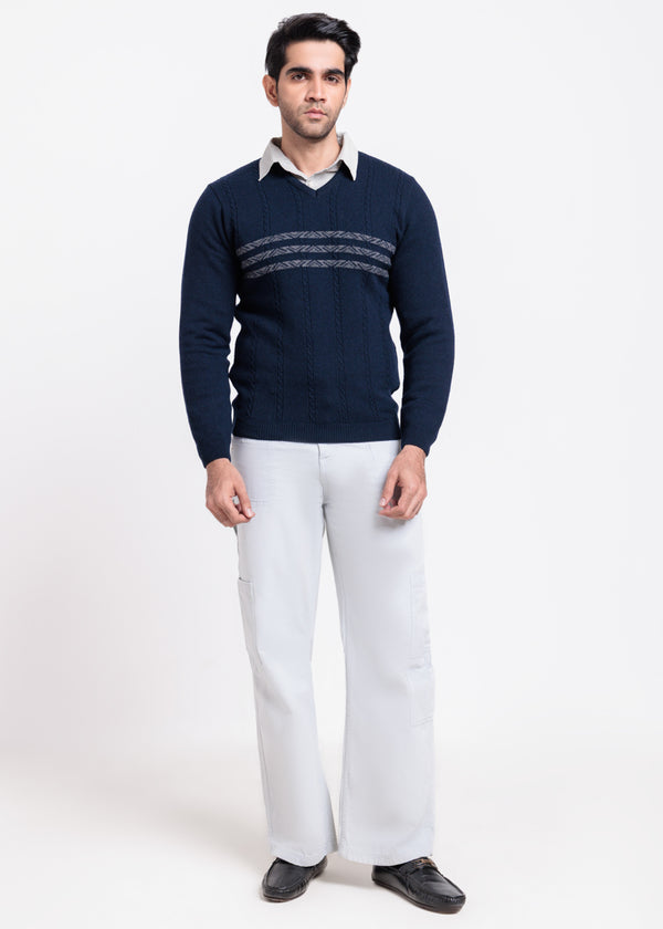 Dn-Blue-V-Neck Full Sleeves Sweater (515-14)