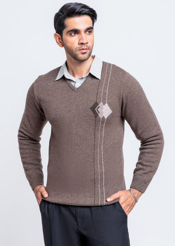 N-Brown-V-Neck Full Sleeves Sweater (516-14)