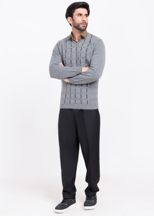 St-Grey-V-Neck Full Sleeves Sweater (517-14)