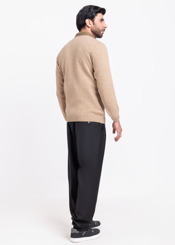 Wheat-V-Neck Full Sleeves Sweater (517-14)