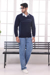 DN-BLUE-V-NECK FULL SLEEVES SWEATER (517-15)