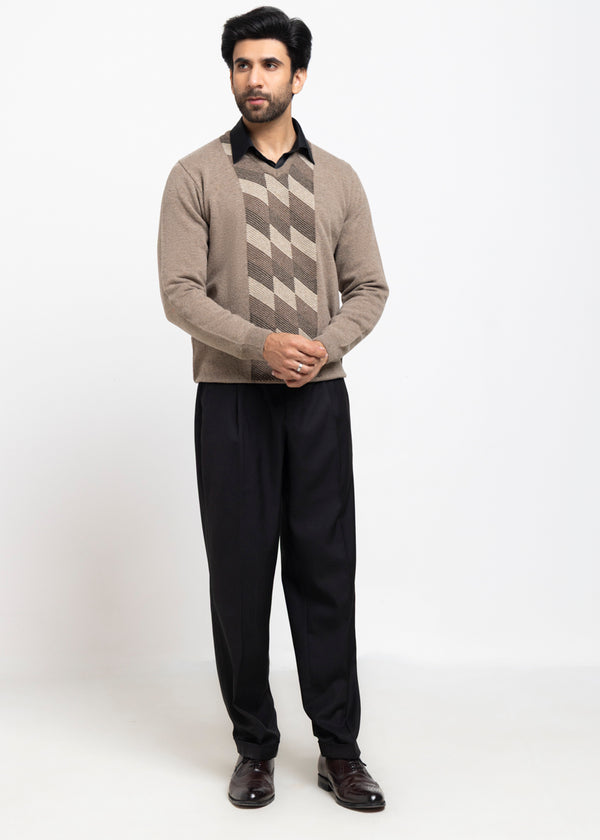 Ng-Beige-V-Neck Full Sleeves Sweater (520-14)