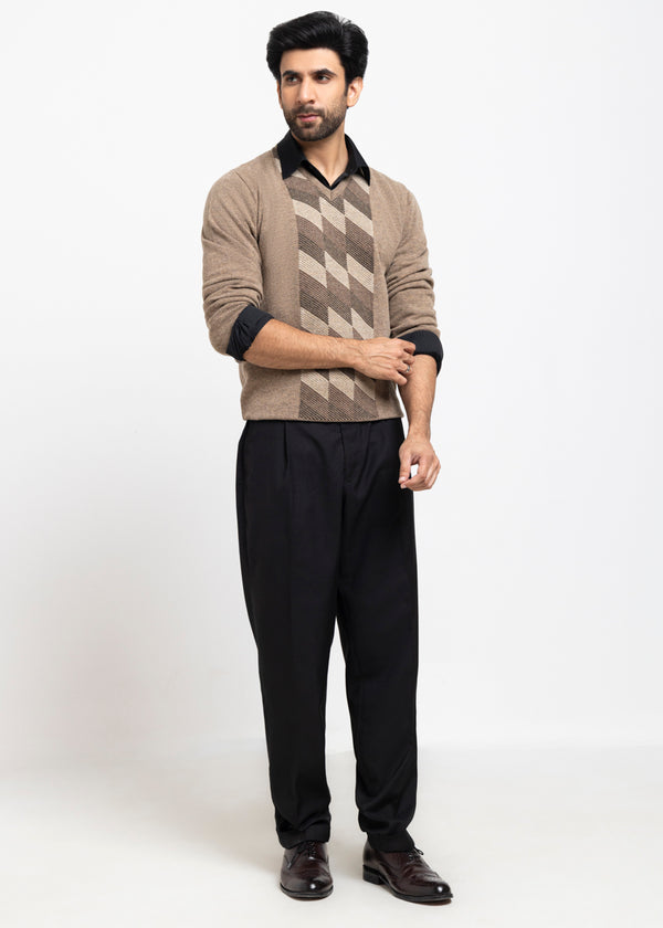 Walnut-V-Neck Full Sleeves Sweater (520-14)