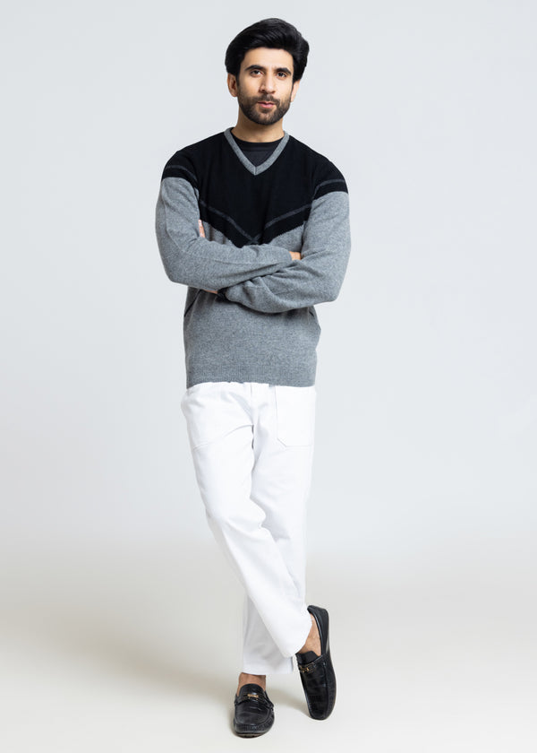 St-Grey-V-Neck Full Sleeves Sweater (521-14)