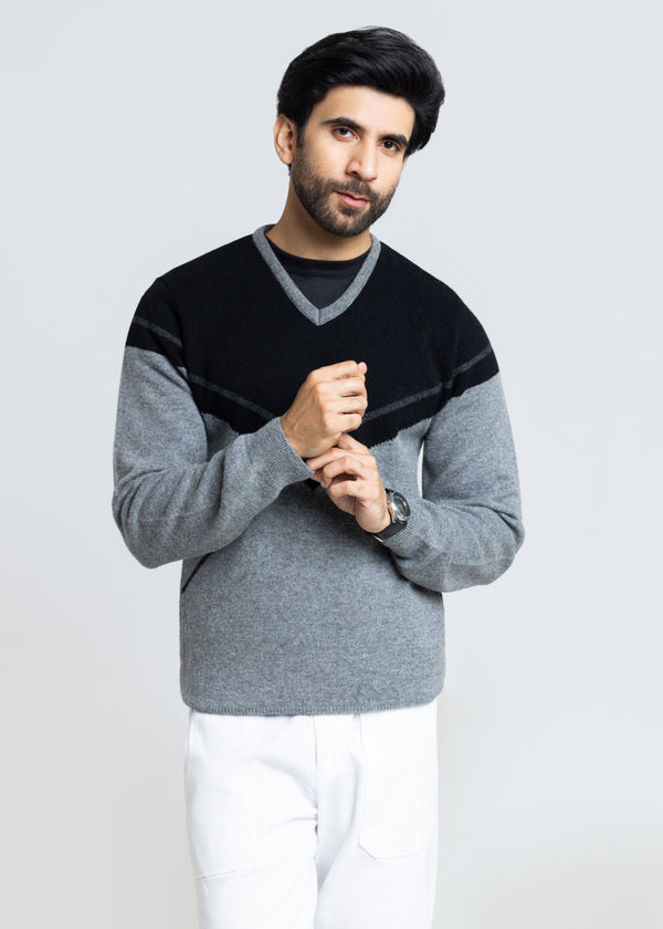 St-Grey-V-Neck Full Sleeves Sweater (521-14)