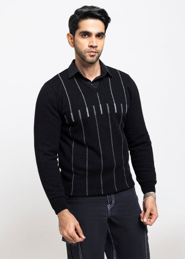 J-Black-V-Neck Full Sleeves Sweater (523-14)