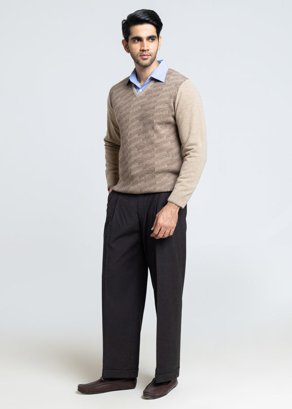 Mushroom-V-Neck Full Sleeves Sweater (524-14)