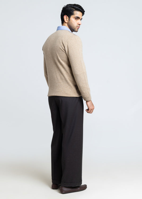 Mushroom-V-Neck Full Sleeves Sweater (524-14)