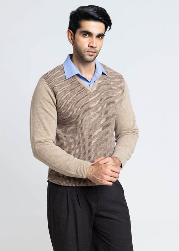 Mushroom-V-Neck Full Sleeves Sweater (524-14)