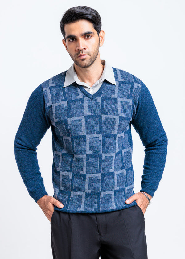N-D-Blue-V-Neck Full Sleeves Sweater (525-14)