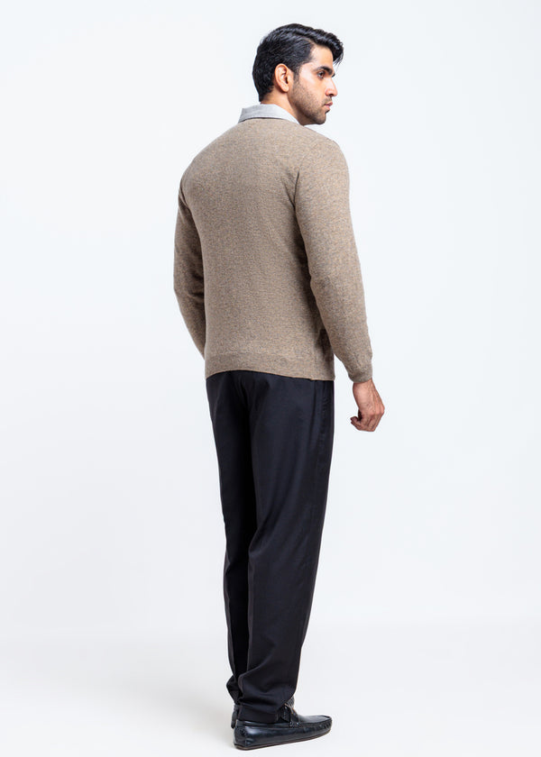 Nl-Beige-V-Neck Full Sleeves Sweater (525-14)