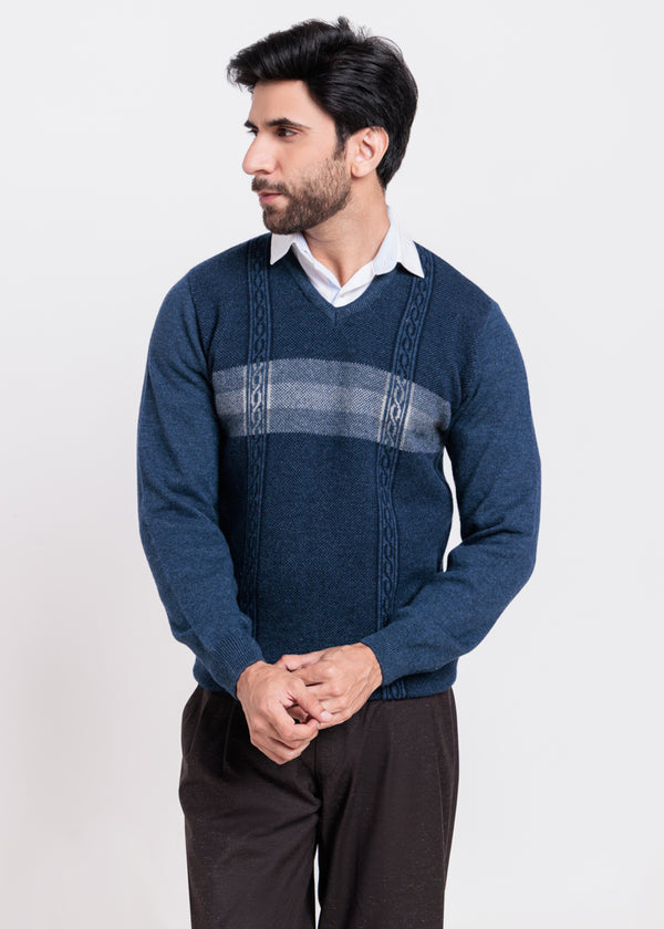 N-D-Blue-V-Neck Full Sleeves Sweater (526-14)
