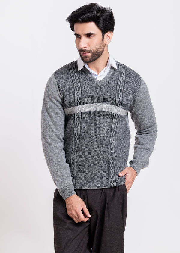 St-Gray-V-Neck Full Sleeves Sweater (526-14)